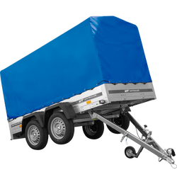 Remorque à deux essieux 264x125 UNITRAILER GARDEN 264/2 KIPP avec châssis H-1100 et bâche bleue