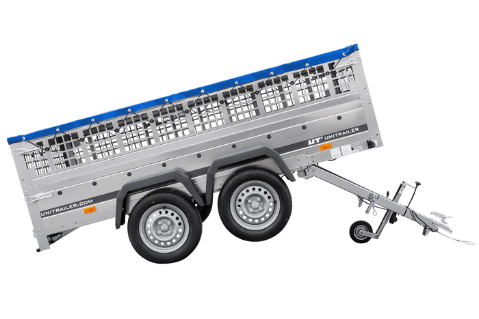 Remorque légère 264x150 UNITRAILER GARDEN 265/2 KIPP avec côtés en filet, châssis H-0 et bâche bleue
