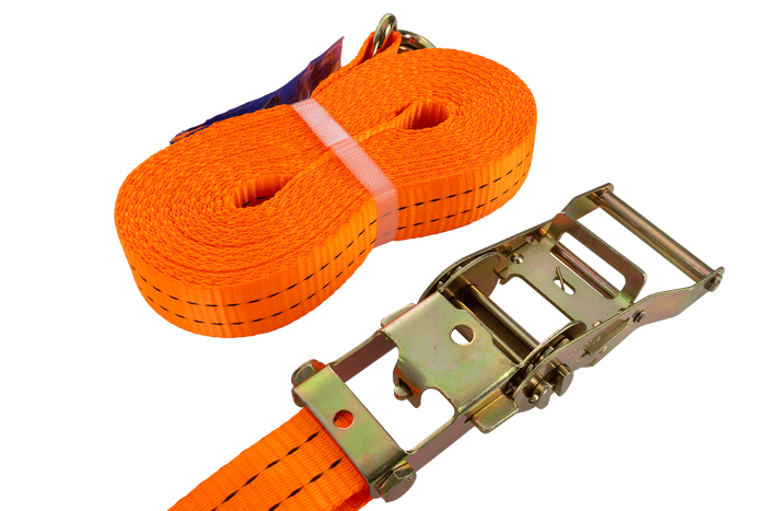 Ensemble de quatre courroies de transport UNITRAIER 10 m/35 mm/2 t orange avec tendeur