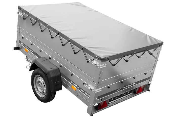 Remorque légère 200x125 UNITRAILER GARDEN 201 KIPP avec ridelles supplémentaites et bâche grise