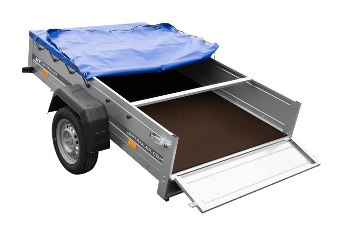 Remorque voiture 200x125 UNITRAILER GARDEN 201 KIPP avec châssis H-0 et bâche bleue