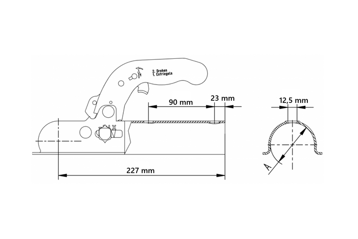 Attelage à boule KNOTT K7.5-D pour remorque de 750 kg avec timon tubulaire de 60 mm