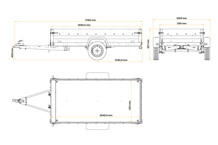 Remorque à un essieu sur ressorts 264x125 UNITRAILER FORCE 264/R KIPP avec côtés en filet, châssis H-0 et bâche bleue