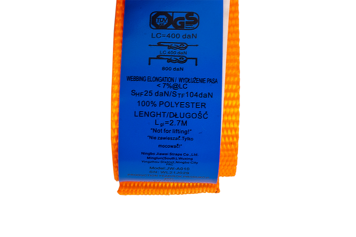 Jeu de quatre courroies de transport orange KAMAR 3 m/25 mm/0,8 t avec tendeur
