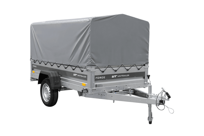Remorque à un essieu 230x125 UNITRAILER FORCE 230 KIPP avec châssis H-800 et bâche grise