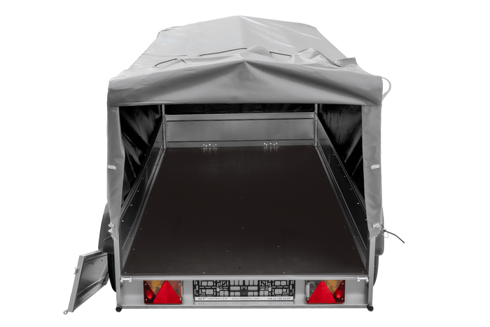 REMORQUE DOUBLE ESSIEUX UNITRAILER 264/2 KIPP AVEC ROUE JOCKEY, ARCEAU ET bâche GRISE