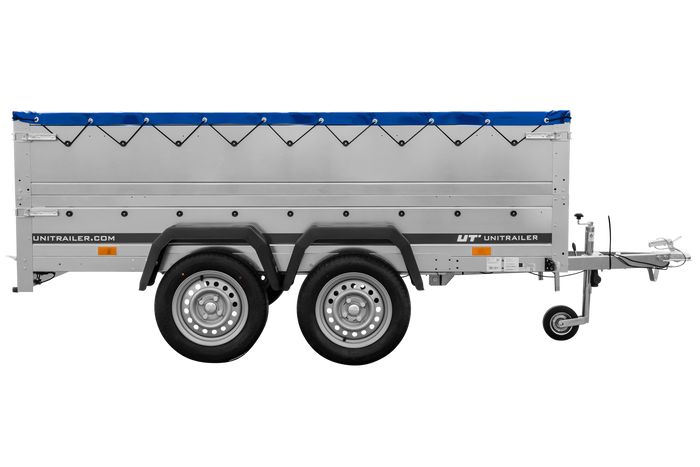 Remorque à deux essieux 264x150 UNITRAILER GARDEN 265/2 KIPP avec ridelles BIS, châssis H-0 et bâche bleue