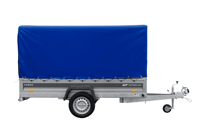 Remorque à un essieu sur ressorts 264x125 UNITRAILER FORCE 264/R KIPP avec châssis H-1100 et bâche bleue