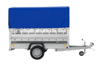 Remorque porte-voitures sur ressorts 230x125 UNITRAILER FORCE 230/R KIPP avec côtés en filet, châssis H-800 et bâche bleue