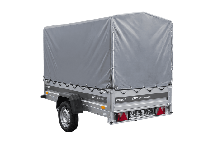 Remorque légère 230x125 UNITRAILER FORCE 230 KIPP avec châssis H-1100 et bâche grise