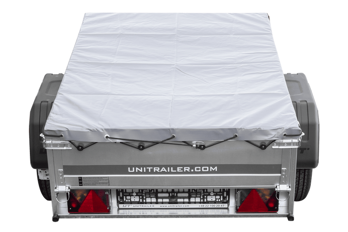 Petite remorque à vendre Garden Trailer 150 KIPP [avec bâche plate grise, roue jockey et tiges de support bâche]