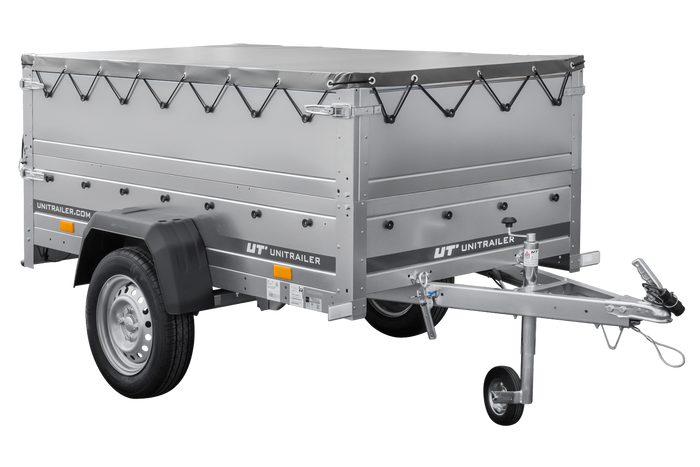 Remorque mono-essieu 200x106 UNITRAILER GARDEN 200 KIPP avec ridelles BIS, châssis H-0 et bâche grise