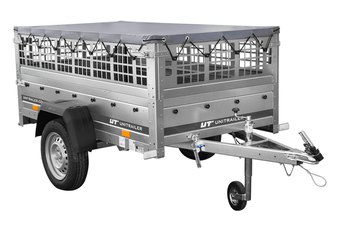 Remorque à un essieu 200x106 UNITRAILER GARDEN 200 KIPP avec côtés en filet et bâche grise