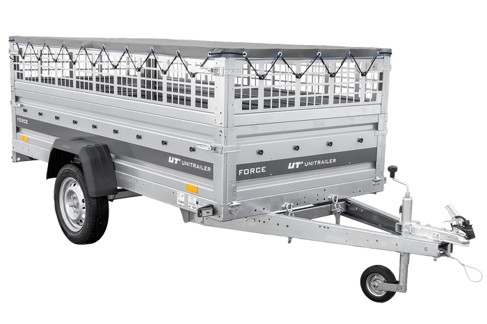 Remorque à un essieu 264x125 UNITRAILER FORCE 264 KIPP avec ridelles grillagées, châssis H-0 et bâche grise