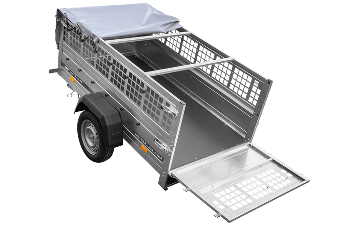 Remorque à un essieu 200x106 UNITRAILER GARDEN 200 KIPP avec côtés en filet, châssis H-0 et bâche grise