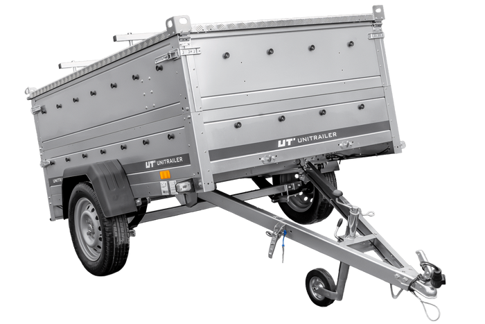Remorque légère sur ressorts 200x125 UNITRAILER GARDEN 201/R KIPP avec ridelles supplémentaires et capot en aluminium