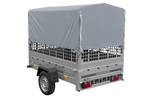 Remorque à un essieu 200x125 UNITRAILER GARDEN 201 KIPP avec ridelles grillagées, châssis H-800 et bâche grise