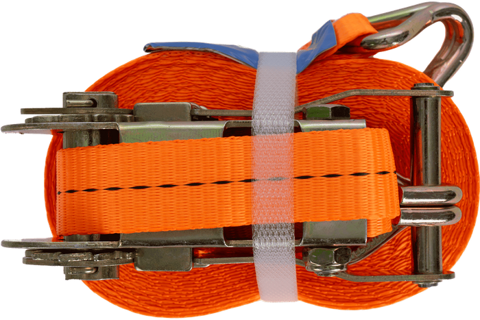 Ensemble de quatre courroies de transport UNITRAILER orange 10 m/25 mm/1 t avec tendeur