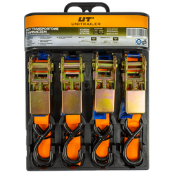 Jeu de quatre courroies de transport UNITRAILER orange 4 m/25 mm/0,68 t avec tendeur