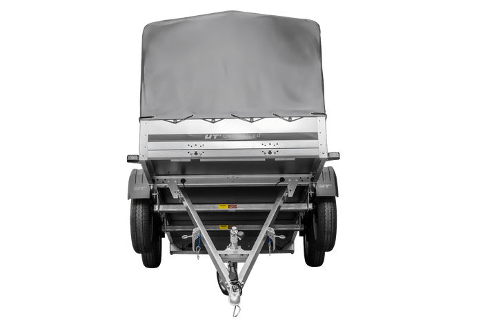 REMORQUE DOUBLE ESSIEUX UNITRAILER 264/2 KIPP AVEC ROUE JOCKEY, ARCEAU ET bâche GRISE