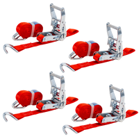 Ensemble de quatre courroies de transport rouges UNITRAIER 3 m/25 mm/1 t avec tendeur