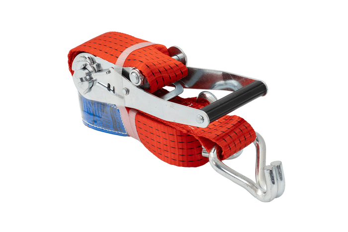 Ensemble de quatre courroies de transport rouges UNITRAIER 4 m/50 mm/5 t avec tendeur