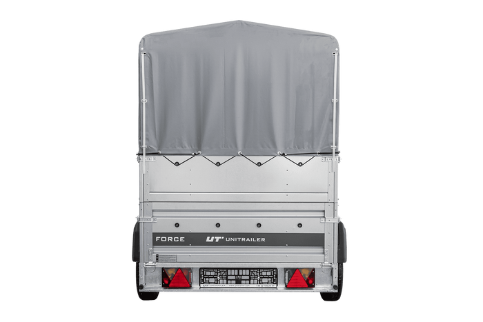 Remorque porte-voitures 230x125 UNITRAILER FORCE 230 KIPP avec ridelles BIS, châssis H-800 et bâche grise