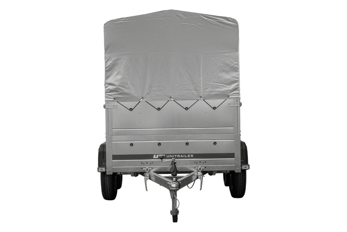 Remorque voiture 2 essieux UNITRAILER GARDEN TRAILER 264/2 KIPP avec roue jockey, côtés ridelles supplémentaires, châssis h-800 et bâche grise