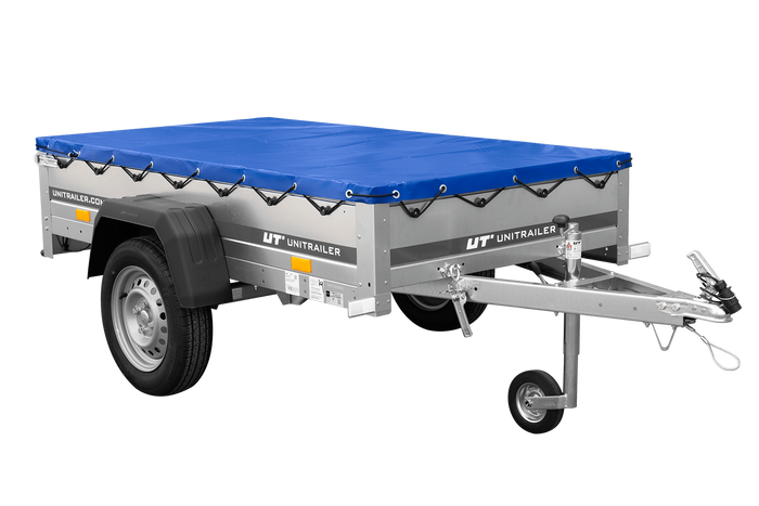 Remorque légère 200x106 UNITRAILER GARDEN 200 KIPP avec châssis H-0 et bâche bleue