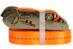 Ensemble de quatre courroies de transport UNITRAIER orange 8 m/25 mm/1 t avec tendeur