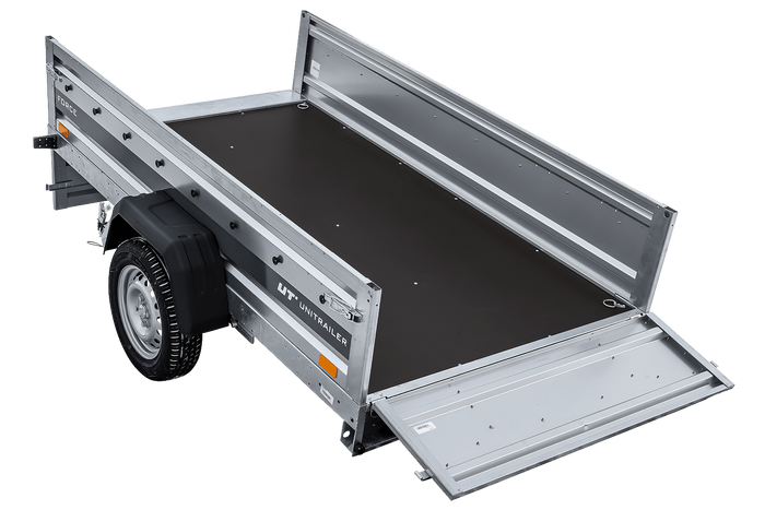 Remorque porte-voitures sur ressorts 230x125 UNITRAILER FORCE 230/R KIPP avec châssis H-1100 et bâche bleue