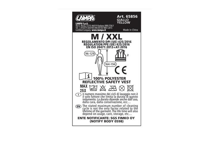 Gilet réfléchissant LAMPA M-XXL jaune