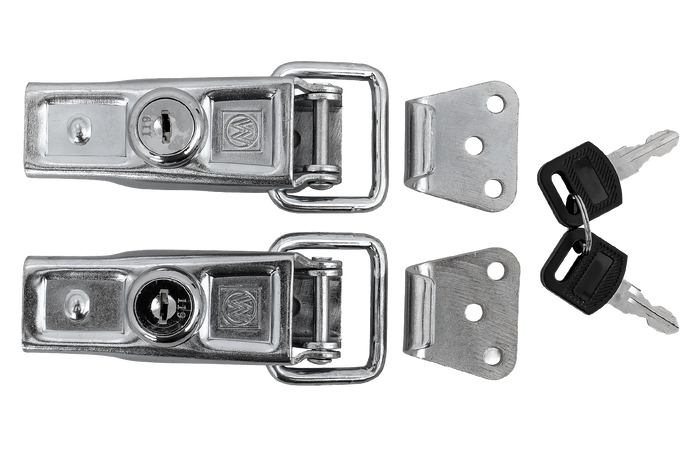 Jeu de crochets, charnières latéraux avec fixations WINTERHOFF BVS 60-1 + BVSG 60-A, serrure latérale de remorque complète avec clé