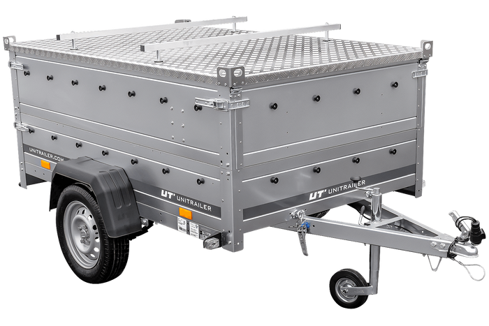 Remorque à un essieu sur ressorts 230x125 UNITRAILER GARDEN 230/R KIPP avec ridelles supplémentaires et capot en aluminium