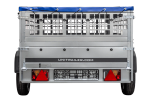 Remorque à un essieu sur ressorts 264x125 UNITRAILER GARDEN 264/R KIPP avec côtés en filet, châssis H-0 et bâche bleue
