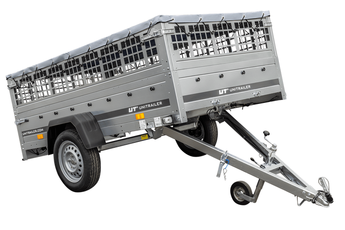 Grande remorque 230x125 avec bâche plate, ridelles grillagées, roue jockey et tiges de support bâche - Garden Trailer 230 KIPP