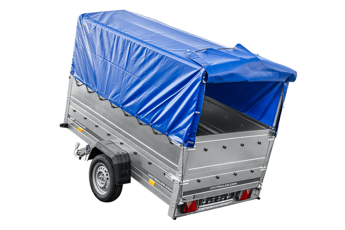 Remorque légère 230x125 UNITRAILER GARDEN 230 KIPP avec côtés BIS, châssis H-800 et bâche bleue