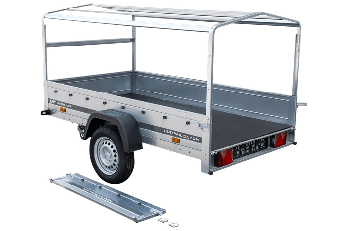 Remorque légère 230x125 UNITRAILER GARDEN 230 KIPP avec châssis H-800 et bâche bleue