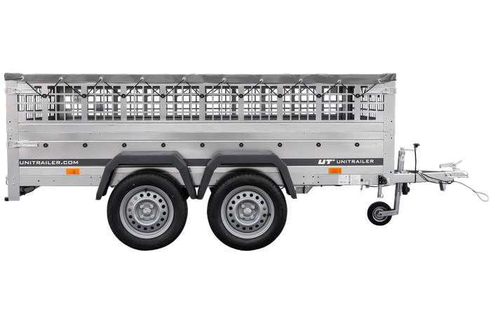 Remorque légère UNITRAILER GARDEN 265/2 KIPP 264x150 avec côtés en filet, châssis H-0 et bâche grise