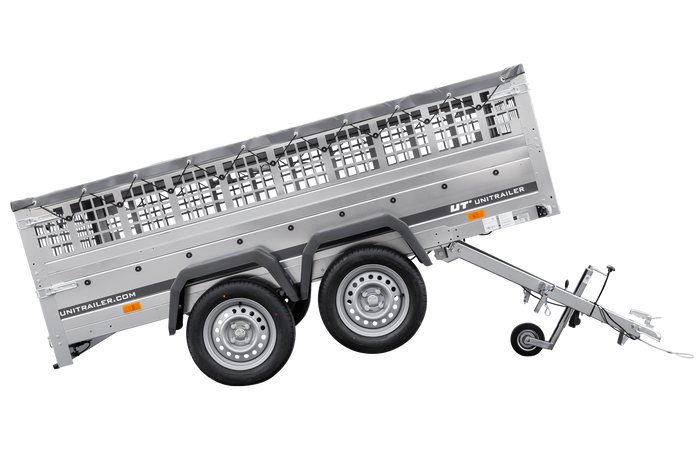 Remorque légère UNITRAILER GARDEN 265/2 KIPP 264x150 avec côtés en filet, châssis H-0 et bâche grise