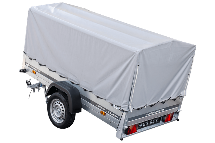 Remorque à un essieu 230x125 UNITRAILER GARDEN 230 KIPP avec châssis H-800 et bâche grise