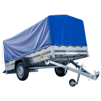 Remorque voiture longue GARDEN TRAILER 264 KIPP avec roue jockey et bâche bleue