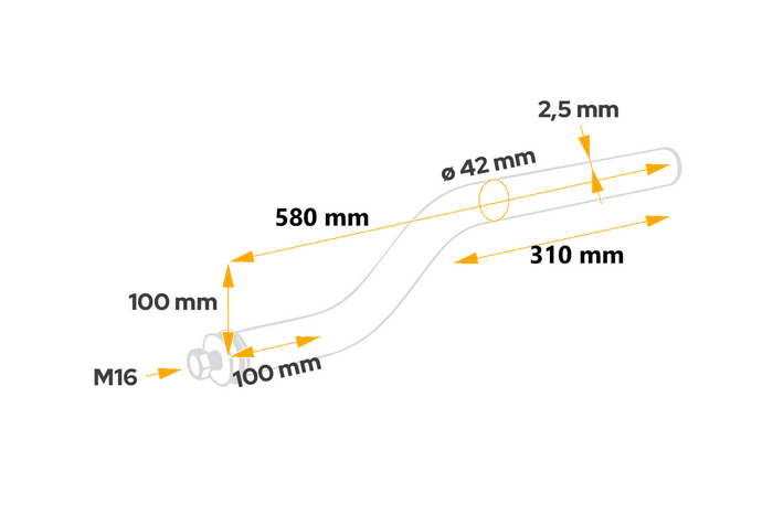 Tube coudé pour la fixation du garde-boue DOMAR DK8024, diamètre du support 42 mm, longueur 580 mm