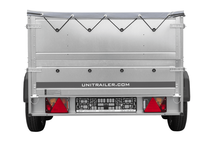 GARDEN TRAILER 264/2 KIPP remorque à deux essieux avec roue jockey, châssis H-0, ridelles BIS et bâche plate grise