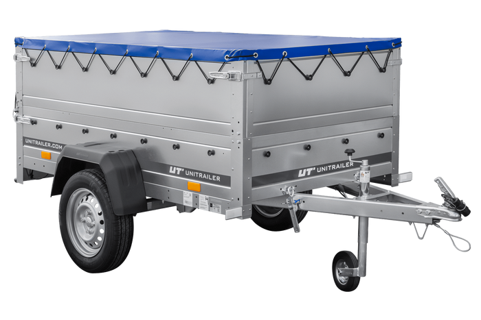 Remorque porte-voitures 200x106 UNITRAILER GARDEN 200 KIPP avec ridelles BIS, châssis H-0 et bâche bleue
