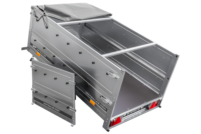 Remorque mono-essieu 200x106 UNITRAILER GARDEN 200 KIPP avec ridelles BIS, châssis H-0 et bâche grise