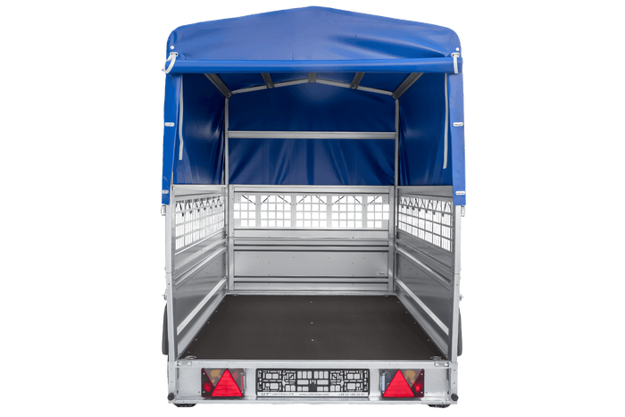 Remorque à un essieu 230x125 UNITRAILER FORCE 230 KIPP avec côtés grillagés, châssis H-0 et bâche bleue