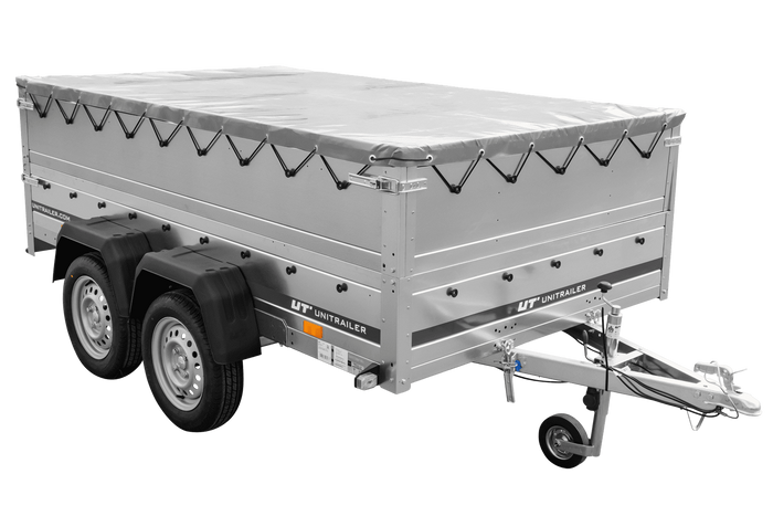 Remorque à deux essieux 264x150 UNITRAILER GARDEN 265/2 KIPP avec ridelles BIS, châssis H-0 et bâche grise
