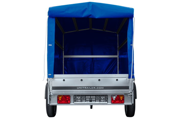 Remorque voiture 264x125 UNITRAILER GARDEN 264 KIPP avec châssis H-1100 et bâche bleue