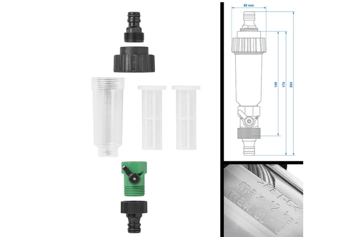 Filtre à eau ProPlus 150770 pour robinet/tuyau d'arrosage, connexion universelle avec filtre supplémentaire